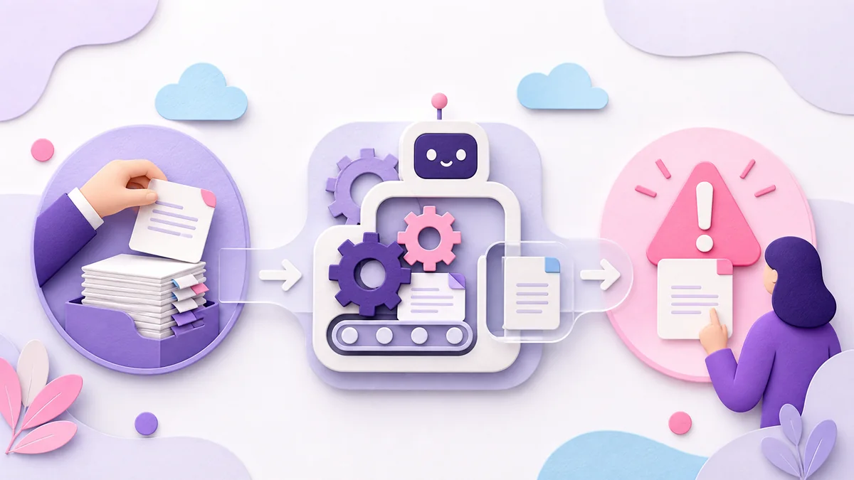 A manual task moving through automation before an exception needs attention