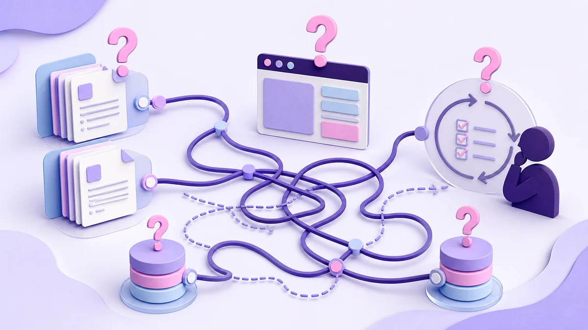 A tangled workflow with duplicated information, repeated checks and unnecessary steps